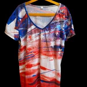 Womens Red White & Blue American T-shirt Top Blouse Stars & Stripes Small NWOT